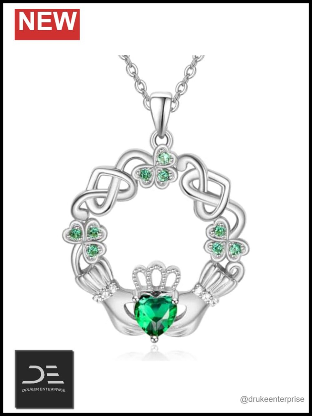 Sterling Silver Claddagh Celtic Knot Necklace with Zircon